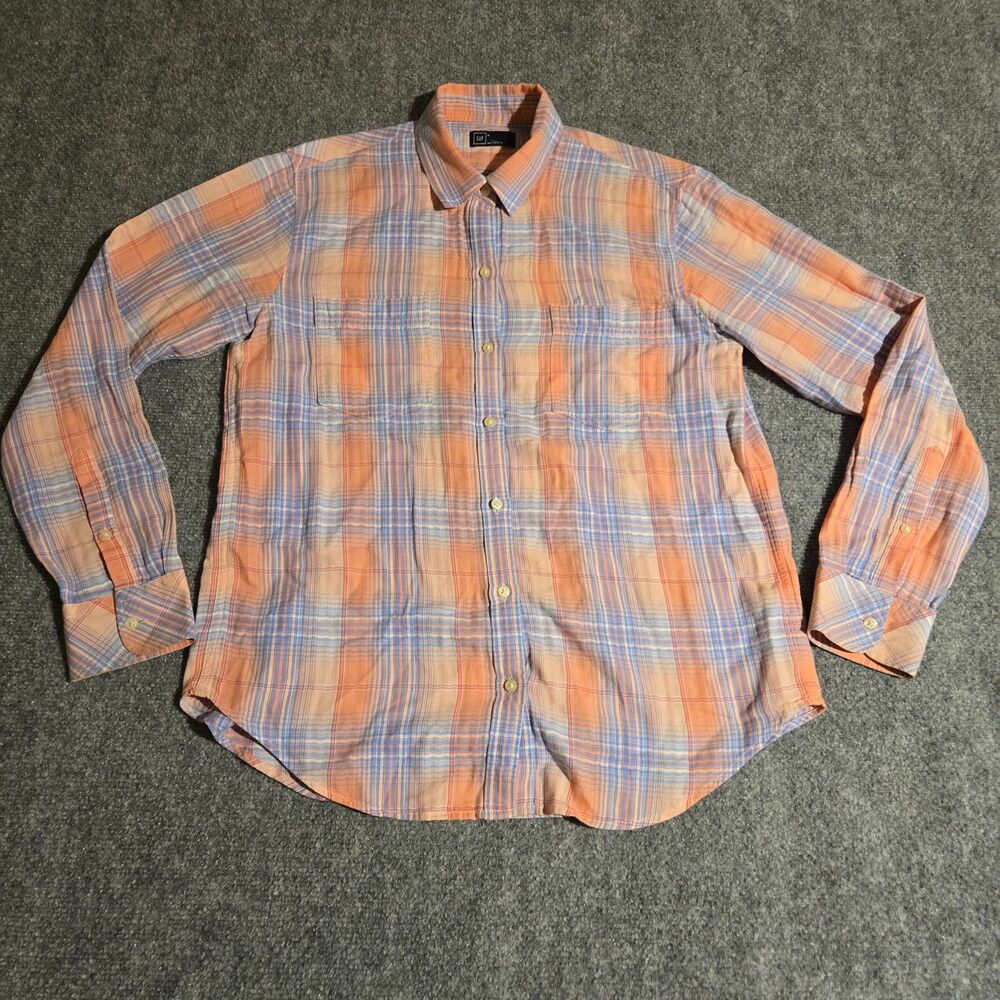 Gap Shirt Womens Size Medium Pink Plaid Button Front Long Sleeve Cotton Pocket